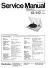 Thumbnail Technics SL-1401 Turntable , Service Manual