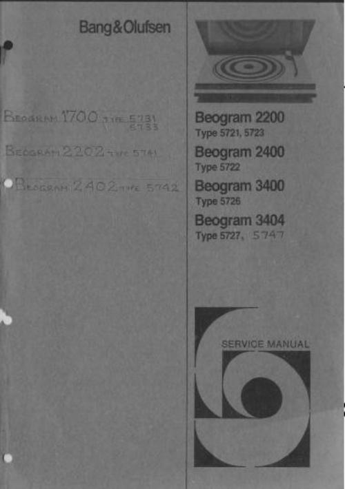 Product picture Bang & Olufsen Beogram 2200  2400  3400 3404 Service Manual 