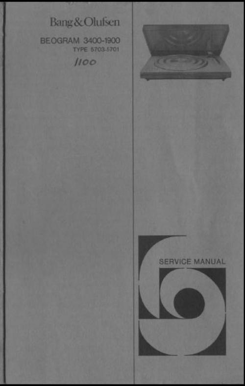 Product picture Bang & Olufsen Beogram 1900 , 3400 turntable Service Manual 