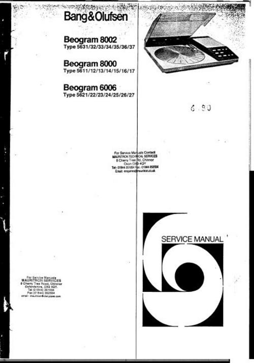 Product picture Bang & Olufsen Beogram 6006 . 8000 , 8002 Service Manual 