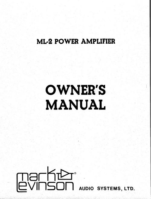 Product picture Mark Levinson  ML-2  Original Owner Operating Manual 