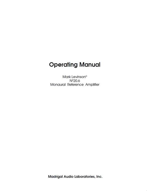 Product picture Mark Levinson no 20.6  Original Owner Operating Manual 