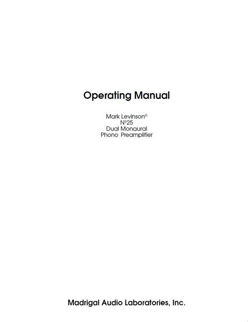 Product picture Mark Levinson  no 25  Original Owner Operating Manual 
