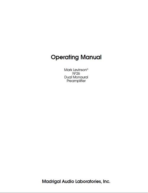 Product picture Mark Levinson  no 26  Original Owner Operating Manual 