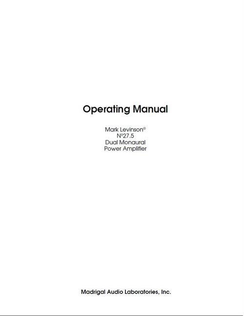 Product picture Mark Levinson  no 27.5  Original Owner Operating Manual 