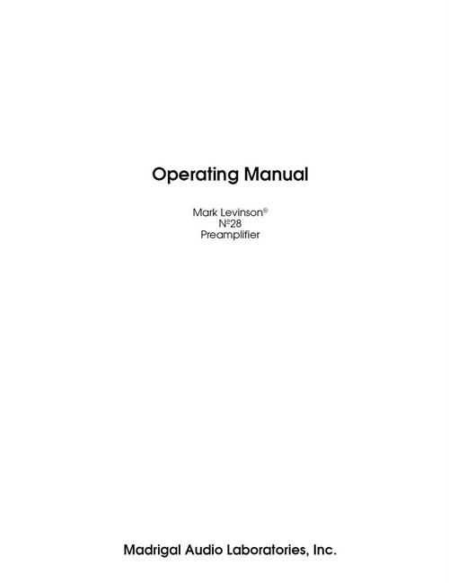 Product picture Mark Levinson  no 28  Original Owner Operating Manual 