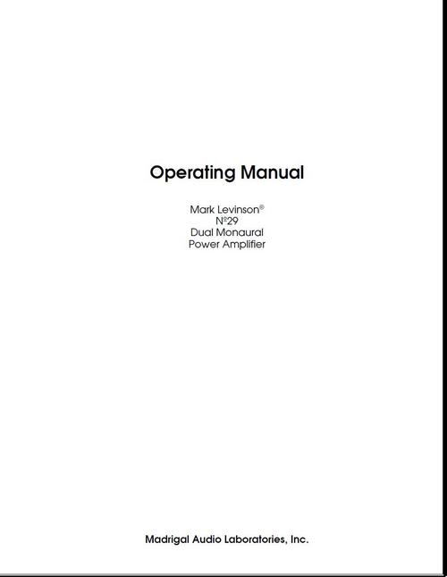 Product picture Mark Levinson  no 29  Original Owner Operating Manual 