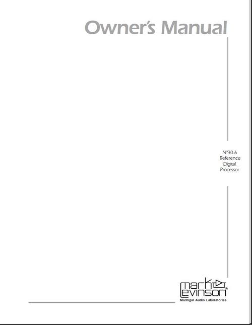 Product picture Mark Levinson no 30.6  Original Owner Operating Manual 