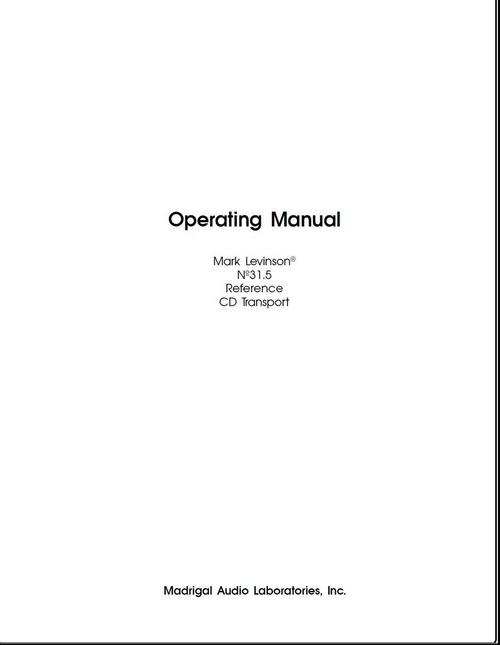 Product picture Mark Levinson no 31.5 Original Owner Operating Manual 