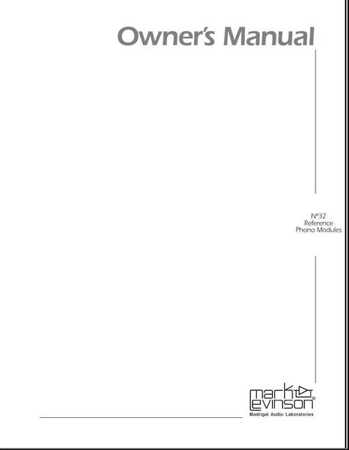 Product picture Mark Levinson no 32 Phono Modules Original Owner Manual 