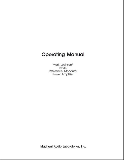 Product picture Mark Levinson no 33 Original Owner Operating Manual 