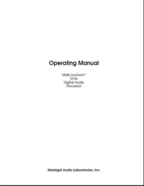 Product picture Mark Levinson  no 36  Original Owner Operating Manual 