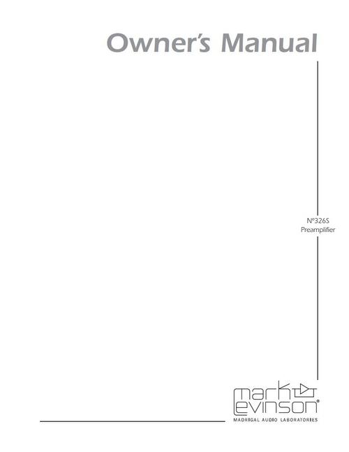 Product picture Mark Levinson  no 326-S Preamplifier Original Owner Manual 
