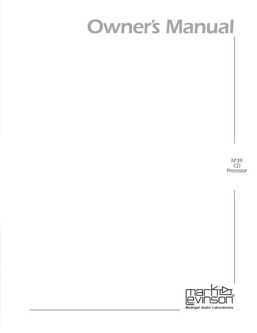 Product picture Mark Levinson no 39 Original Owner Operating Manual