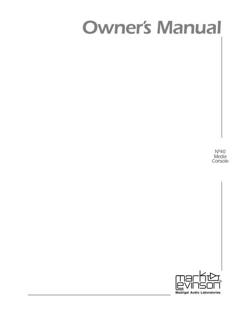 Product picture Mark Levinson no 40 Original Owner Operating Manual