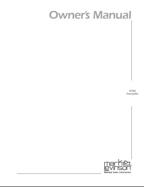Product picture Mark Levinson no 380 Original Owner Operating Manual
