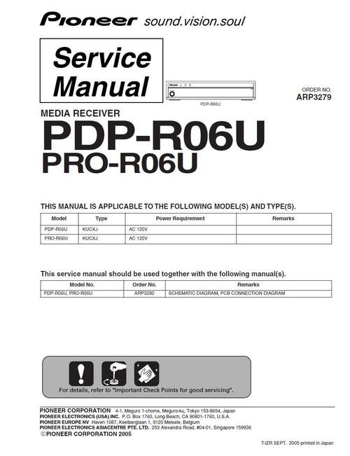 Product picture Pioneer PDP-R06U Plasma Media Receiver Service Manual