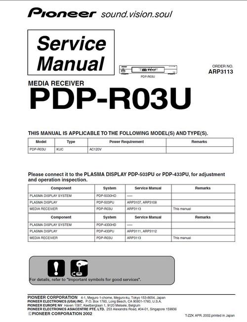Product picture Pioneer PDP-R03U Plasma Media Receiver Service Manual