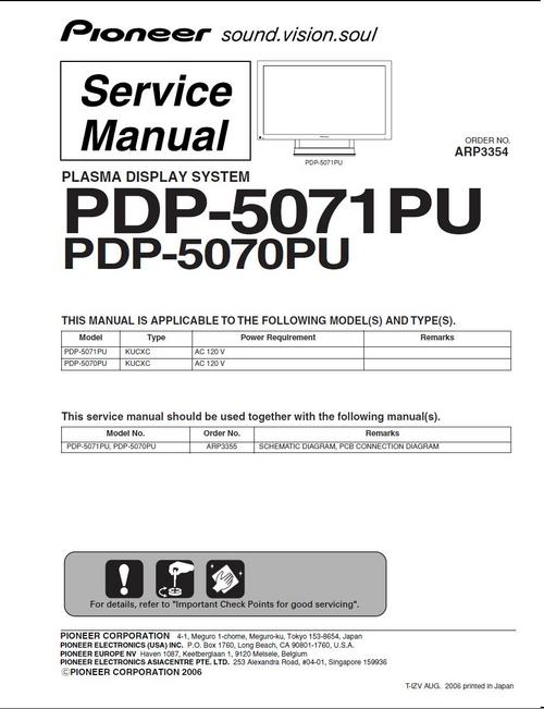 Product picture Pioneer PDP-5071 Kuro Plasma TV , Service Manual