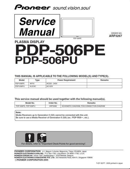 Product picture Pioneer PDP-506 PE Kuro Plasma TV , Service Manual