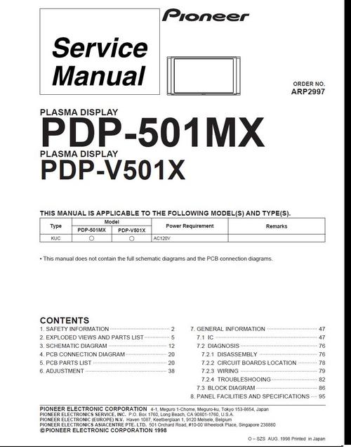 Product picture Pioneer PDP-V501X Kuro Plasma TV , Service Manual