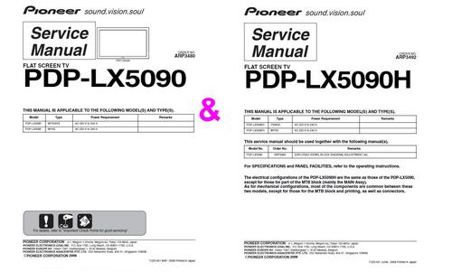Product picture Pioneer PDP LX-5090H and LX-5090 , Original Service Manuals