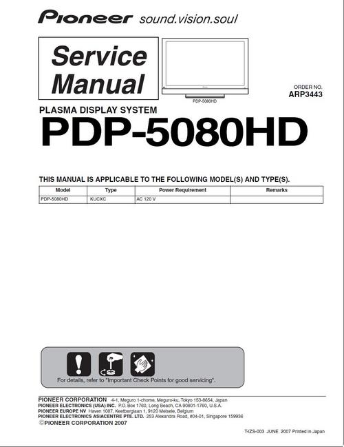 Product picture Pioneer  PDP-5080 HD ,  Kuro TV Original Service Manual