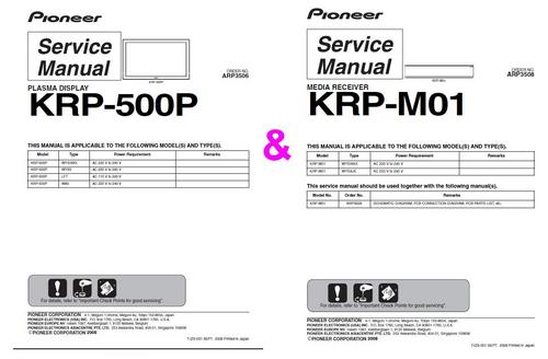 Product picture Pioneer KRP-500P & M01 Kuro TV & Media Receiv Service Manual