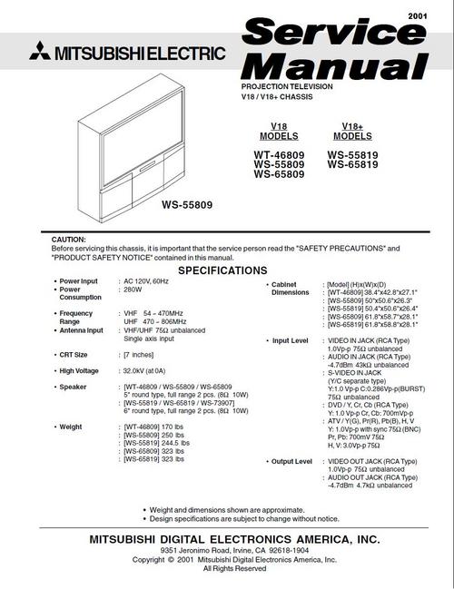 Product picture Mitsubishi WS-55819 and WS-6581 , V18+ models Service Manual