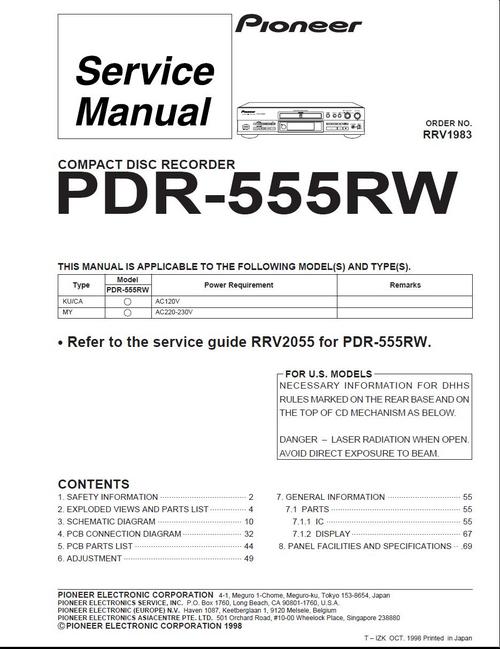 Product picture Pioneer PDR-555-RW , CD Recorder Original Service Manual
