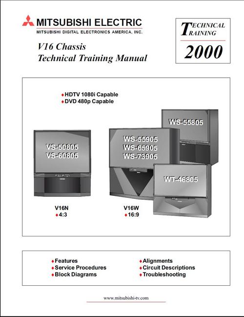 Product picture Mitsubishi WS-55805 , WT-46805 , V16 mod.  TV Service Manual