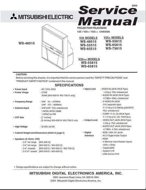 Product picture Mitsubishi WS-55815 & WS-65815 , V25++ , Service Manual
