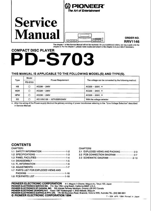 Product picture Pioneer PD-S-703  Original Service Manual