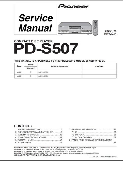 Product picture Pioneer PD-S-507  Original Service Manual