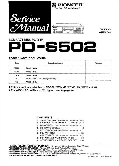 Product picture Pioneer PD-S-502  Original Service Manual