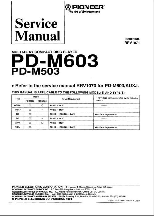 Product picture Pioneer PD-M-503 & PD-M-603 Original Service Manual