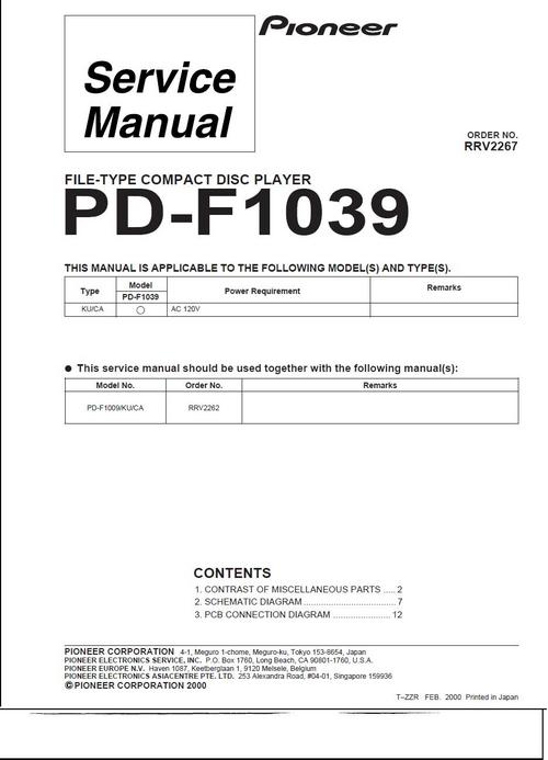 Product picture Pioneer  PD-F1039 Original Service Manual