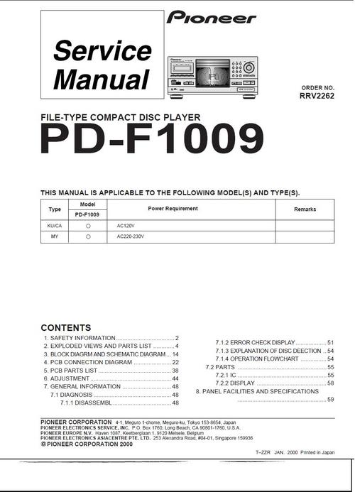 Product picture Pioneer  PD-F-1009 Original Service Manual