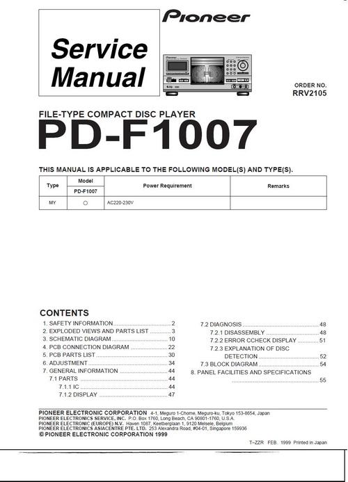 Product picture Pioneer  PD-F-1007 Original Service Manual