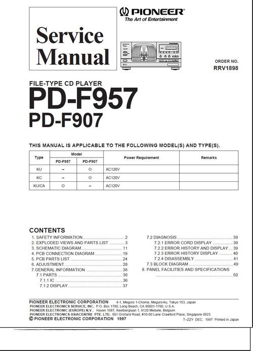 Product picture Pioneer PD-F-907  & F-957 , Original Service Manual