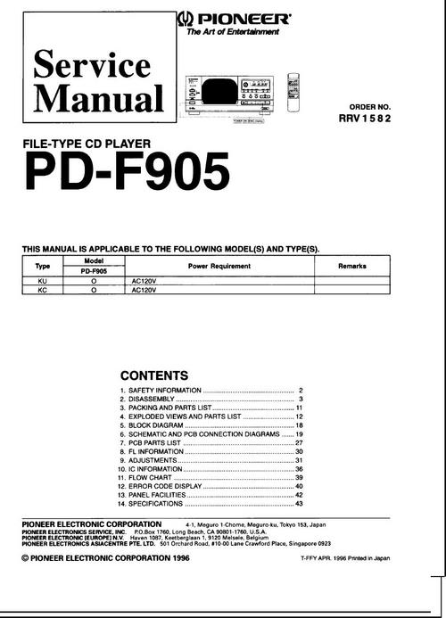 Product picture Pioneer  PD-F-905 Original Service Manual