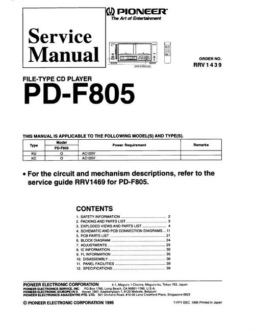 Product picture Pioneer  PD-F-805 Original Service Manual