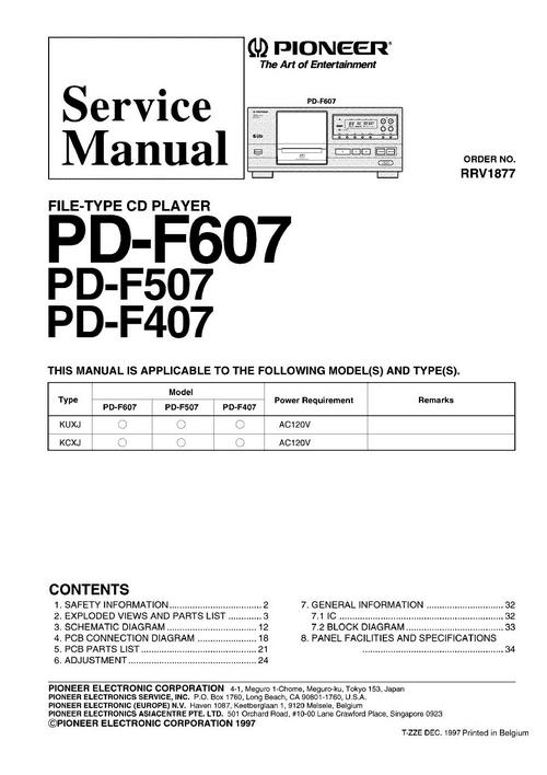 Product picture Pioneer PD-F-407 , 507 & 607  Original Service Manual