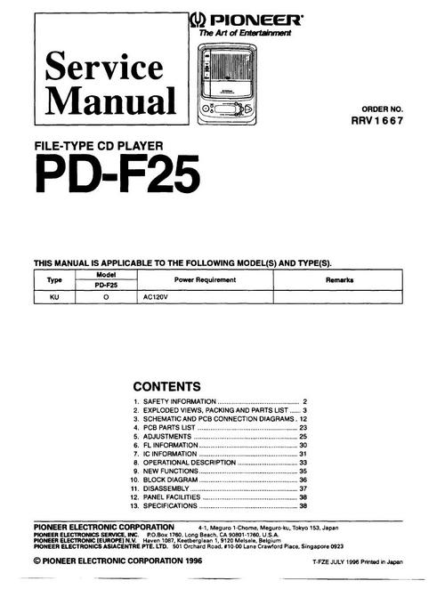 Product picture Pioneer PD-F-25  Original Service Manual