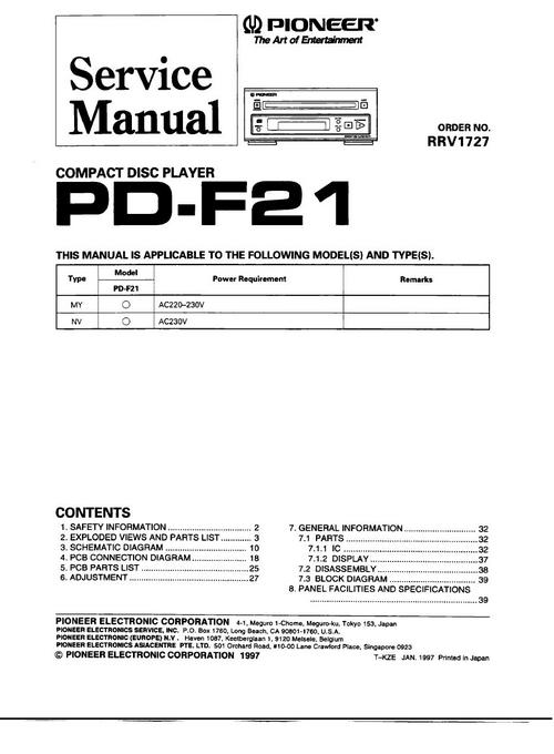 Product picture Pioneer PD-F-21  Original Service Manual