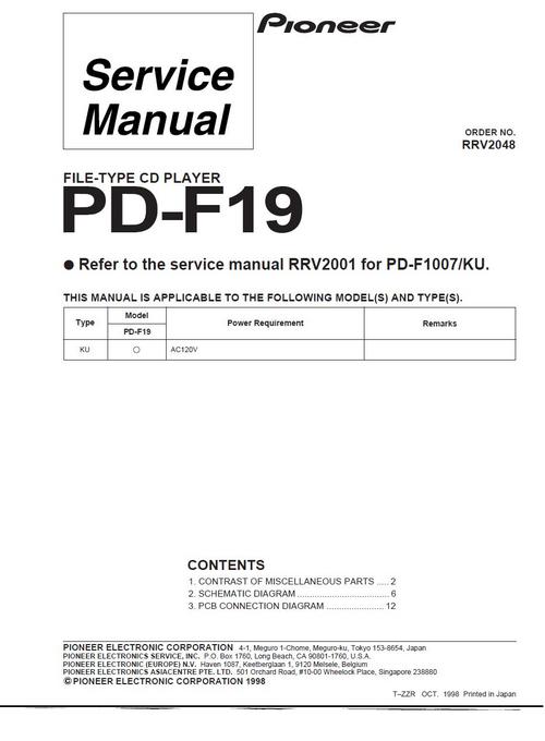 Product picture Pioneer PD-F-19  Original Service Manual