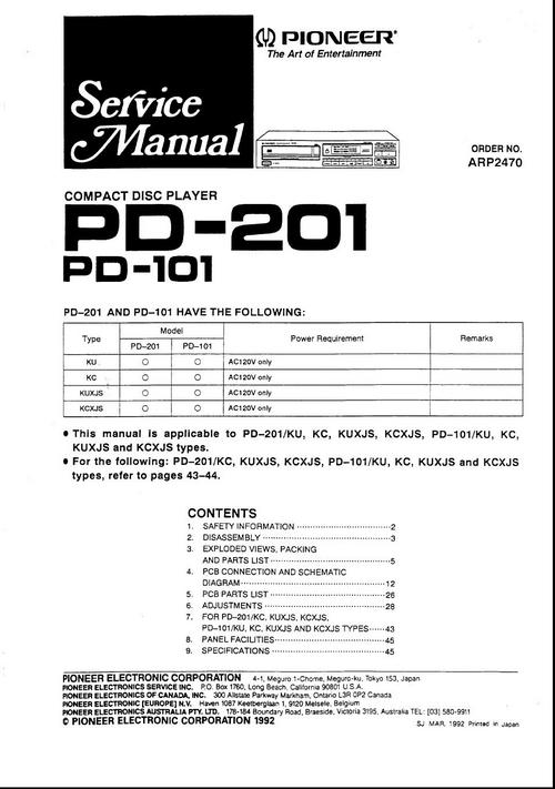 Product picture Pioneer PD-101 & PD-102 Original Service Manual
