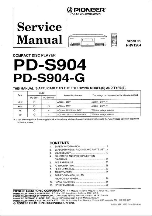 Product picture Pioneer PD-S-904 Original Service Manual