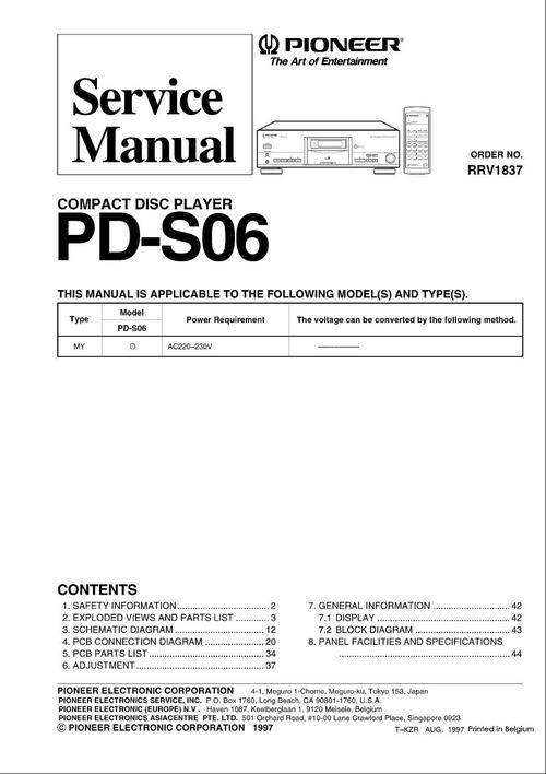 Product picture Pioneer PD-S-06 Original Service Manual