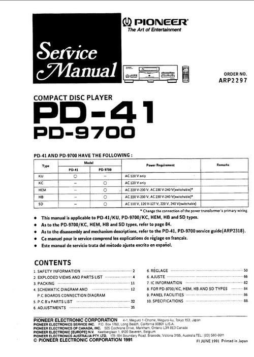 Product picture Pioneer PD-9700 & PD-41 Original Service Manual